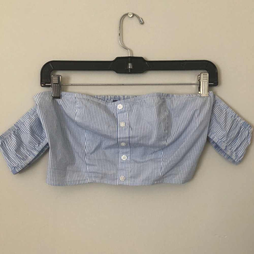 Off the shoulder blue striped crop top